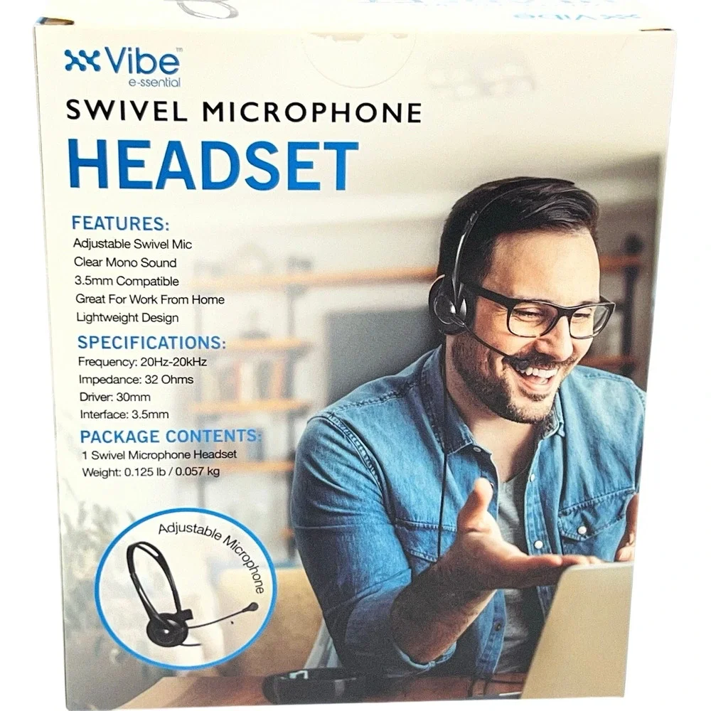 Vibe E-sential Swivel Microphone Headset 3.5mm Work Home Black New